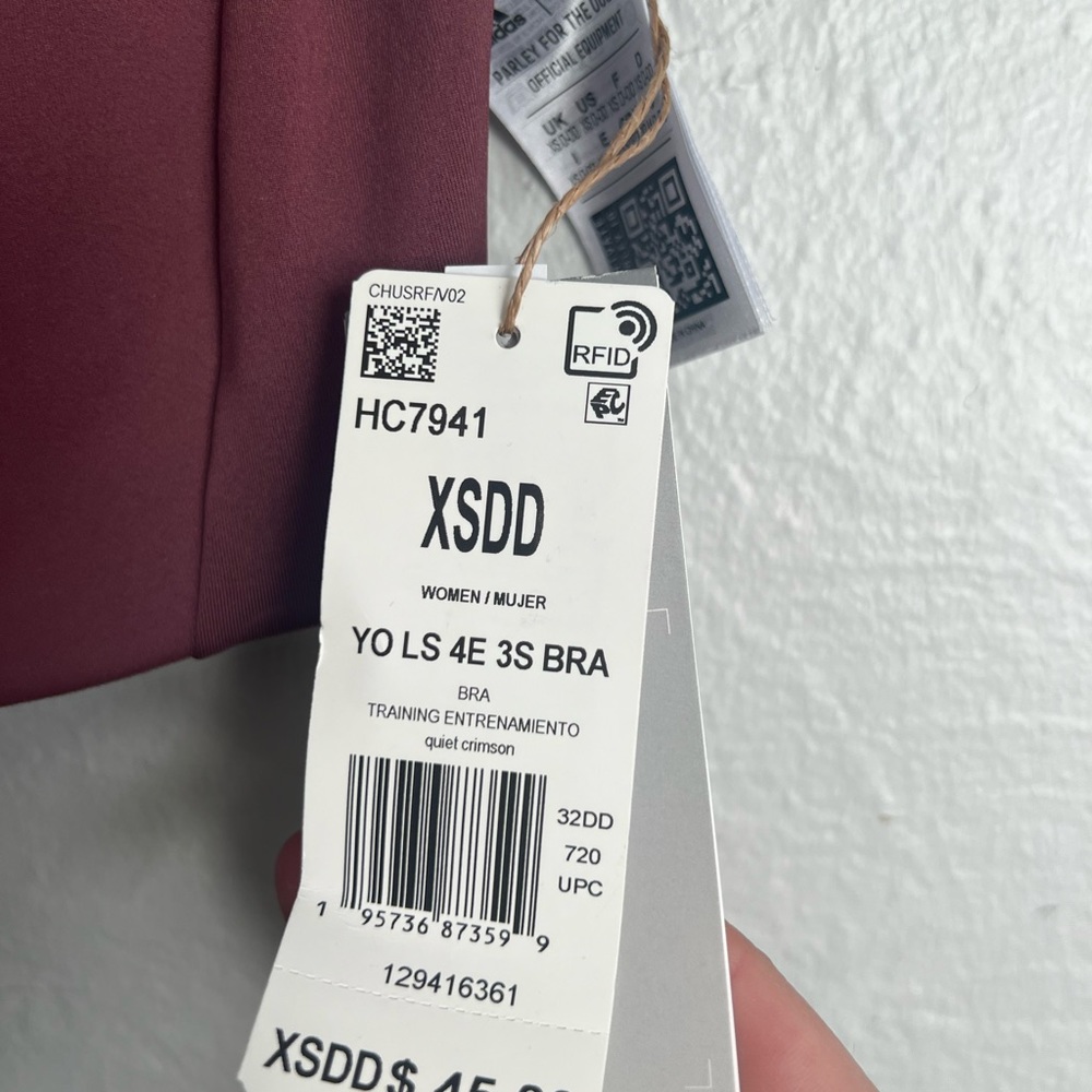 NWT adidas yoga studio light-support 3-stripes bra burgundy size XSDD - Picture 7 of 11